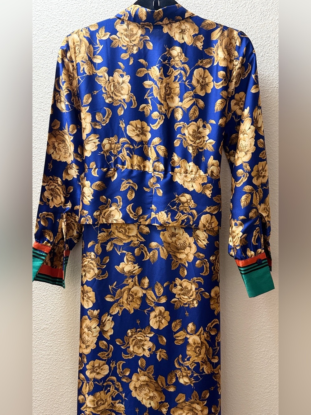 ZARA Blue Floral Satin Maxi Shirt Dress S Boho Oriental Caftan Long Sleeve - Picture 11 of 15